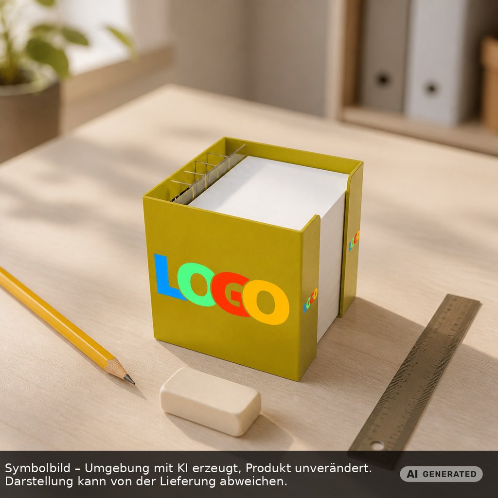 Zettelbox mit Köcher "Alpha" als Werbeartikel mit Logo bedrucken