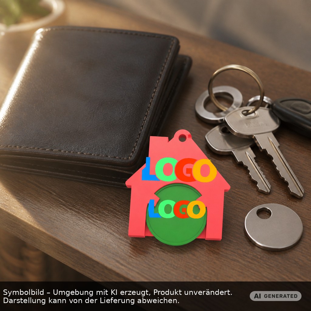 Chiphalter mit 1€-Chip "Haus" als Werbeartikel mit Logo bedrucken