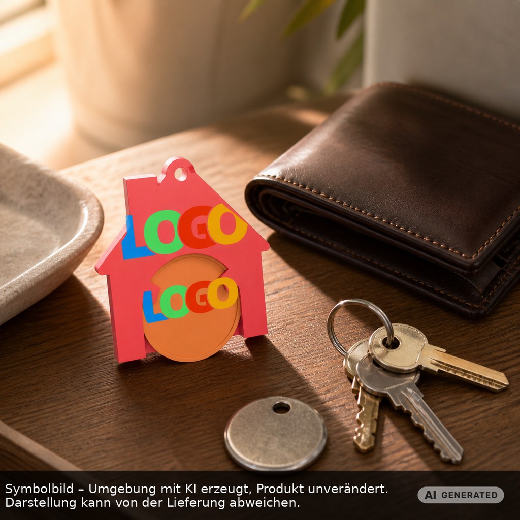 Chiphalter mit 1€-Chip "Haus" als Werbeartikel mit Logo bedrucken