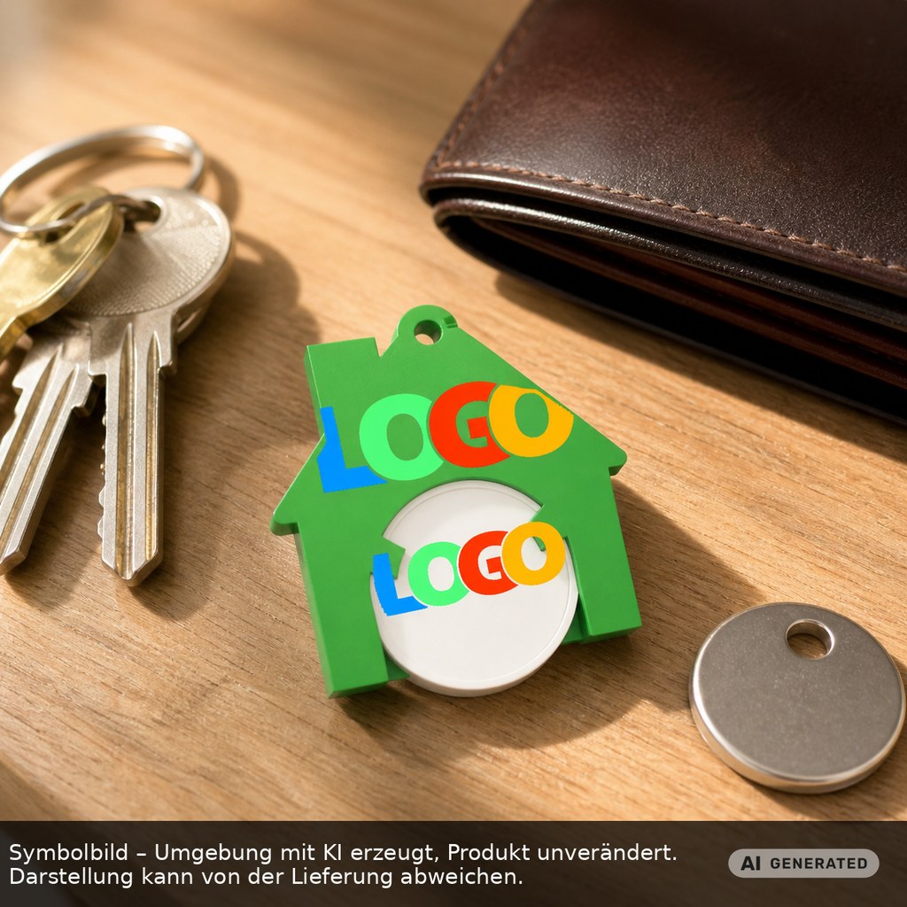 Chiphalter mit 1€-Chip "Haus" als Werbeartikel mit Logo bedrucken