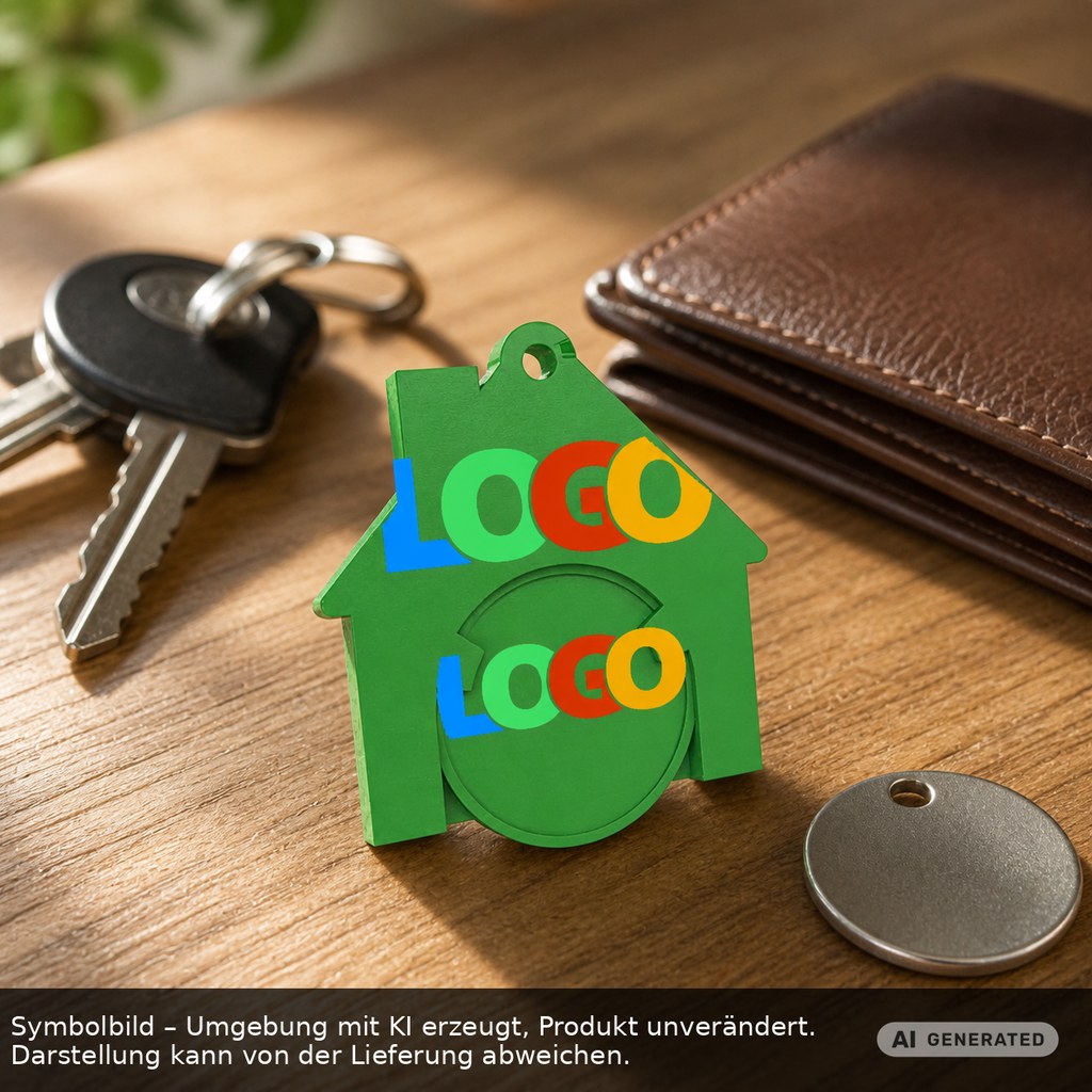 Chiphalter mit 1€-Chip "Haus" als Werbeartikel mit Logo bedrucken