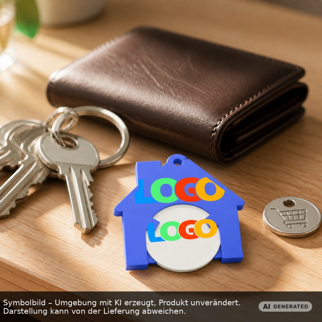 Chiphalter mit 1€-Chip "Haus" als Werbeartikel mit Logo bedrucken