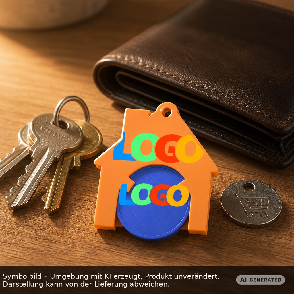 Chiphalter mit 1€-Chip "Haus" als Werbeartikel mit Logo bedrucken