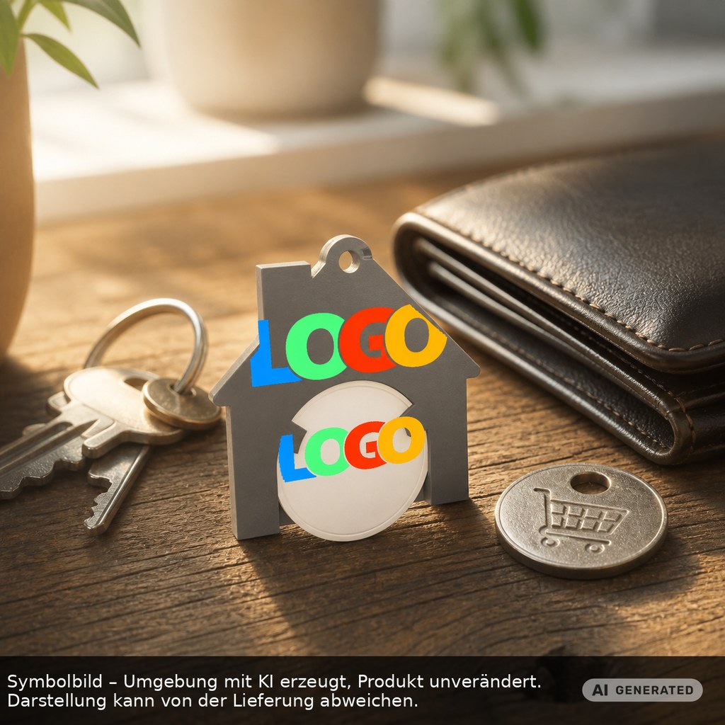Chiphalter mit 1€-Chip "Haus" als Werbeartikel mit Logo bedrucken