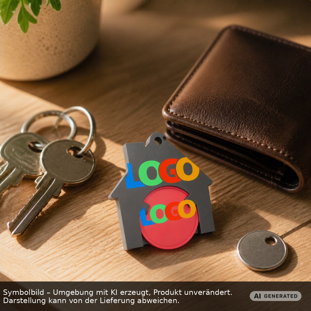 Chiphalter mit 1€-Chip "Haus" als Werbeartikel mit Logo bedrucken