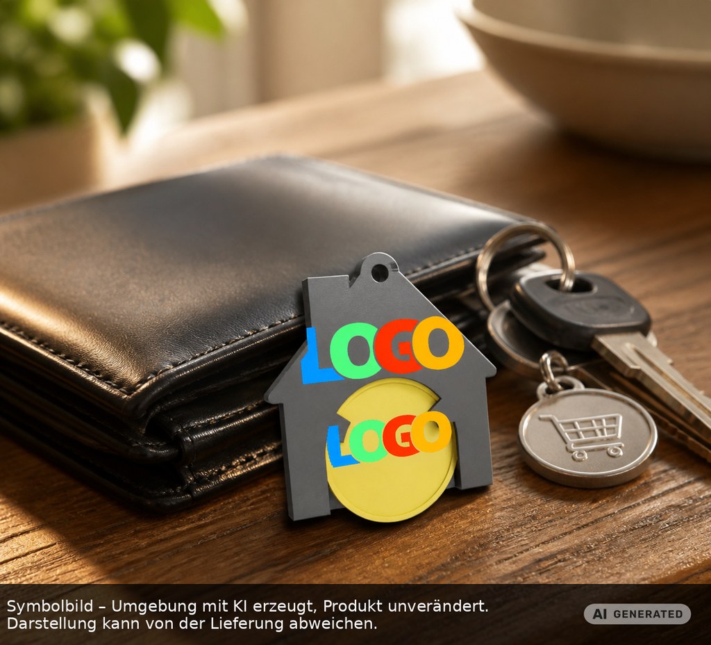 Chiphalter mit 1€-Chip "Haus" als Werbeartikel mit Logo bedrucken