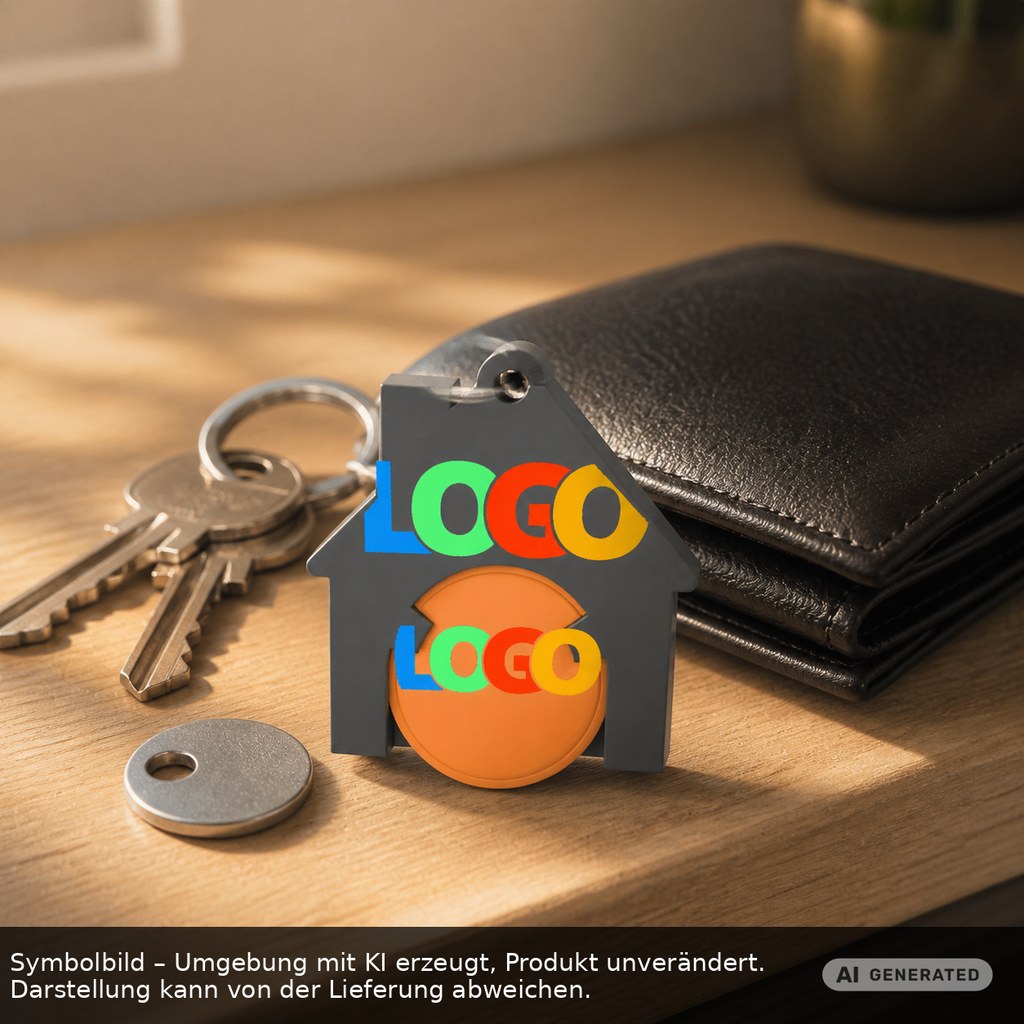 Chiphalter mit 1€-Chip "Haus" als Werbeartikel mit Logo bedrucken
