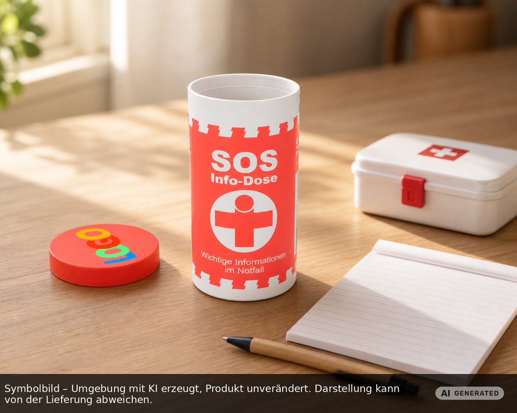 SOS info box printed as promotional items with logo