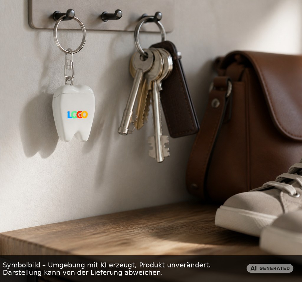 Dental floss key ring printed as promotional items with logo