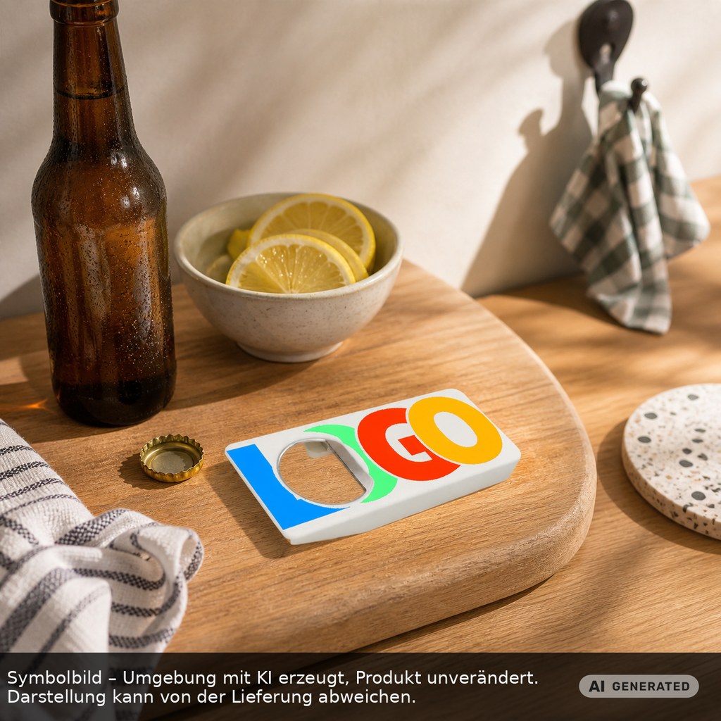 EXPRESS PRINT bottle opener with seal "Alpha" printed as promotional items with logo